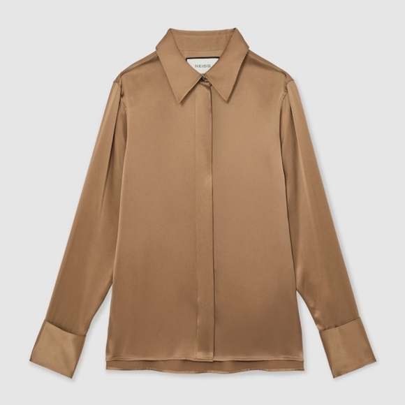 Reiss Ameira Silk-Satin Concealed-Placket Shirt - Picture 5 of 13